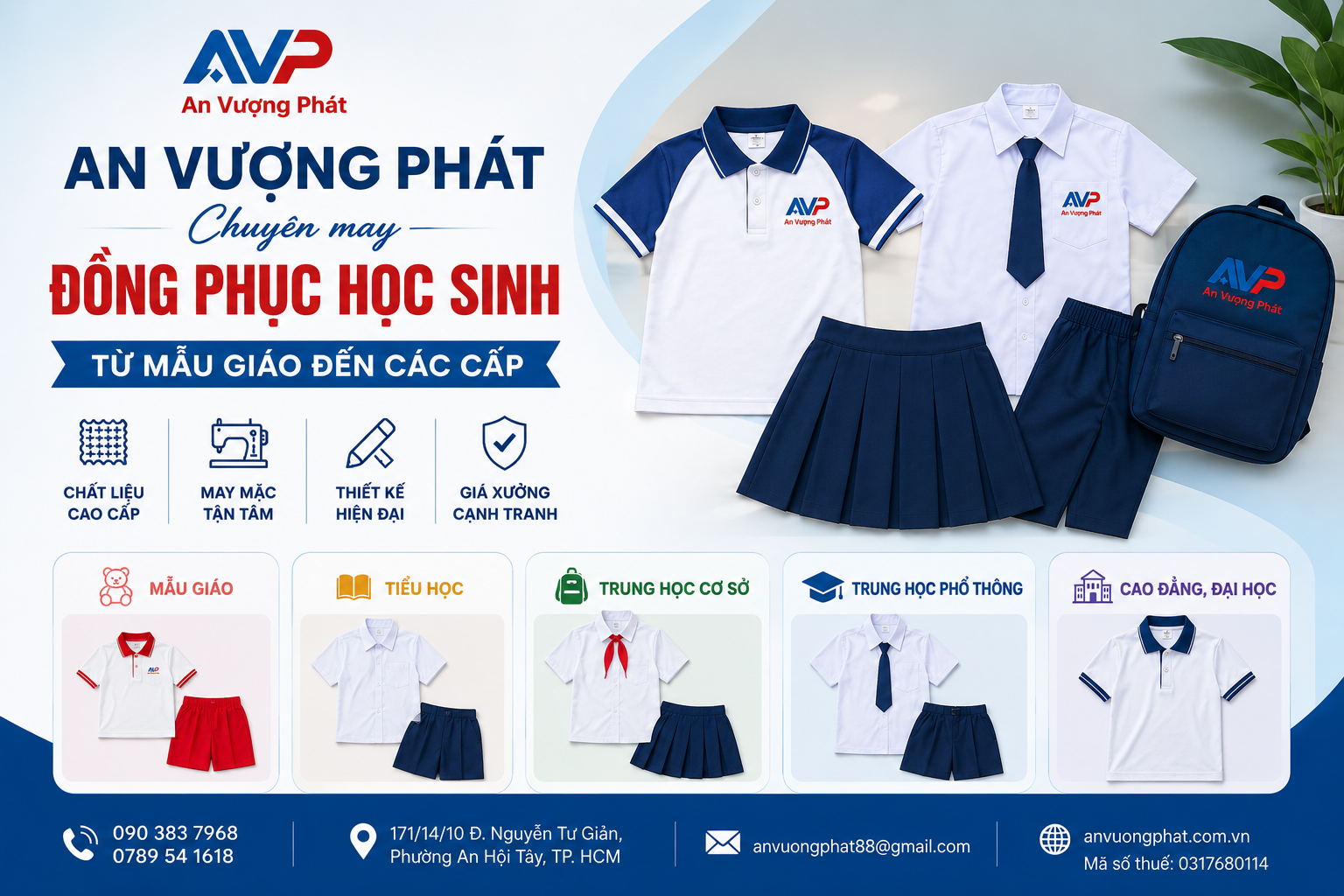 An Vượng Phát Chuyên may đồng phục học sinh, sinh viên giá tốt