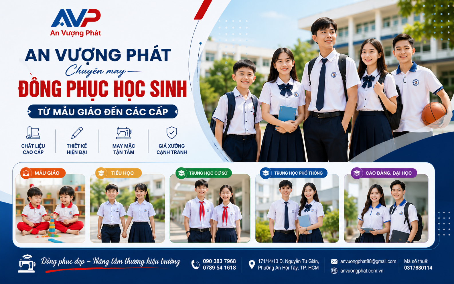 An Vượng Phát chuyên đồng phục học sinh từ mẫu giáo đến các cấp